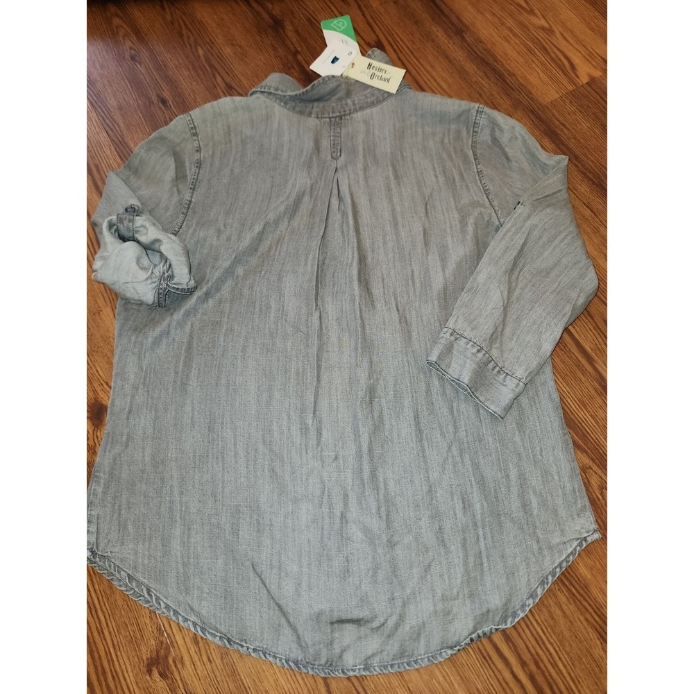 Hester & Orchard Gray Tencel Tunic Top Roll Tab Sleeve Button Down Small NWT - Picture 9 of 9